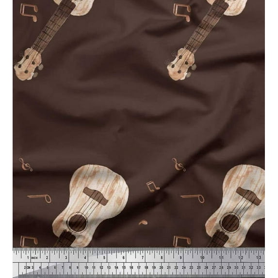 Soimoi Velvet Fabric Notes & Guitar Musical Instrument Printed Craft Fabric by The Yard 58 Inch Wide
