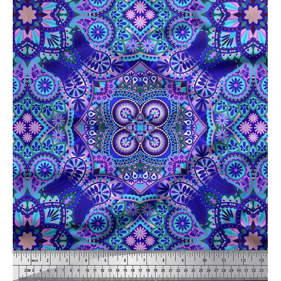 Soimoi Velvet Fabric Paisley & Mandala Decorative Printed Fabric 1 Yard 58 Inch Wide