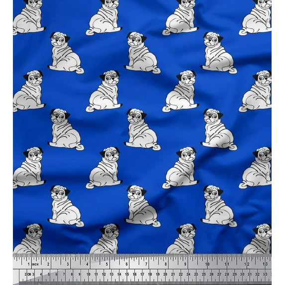 Soimoi Velvet Fabric Pug Dog Printed Craft Fabric by The Yard 58 Inch Wide