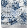 thumbnail image 1 of Soimoi Velvet Fabric Ship & Direction Compass Nautical Print Fabric by the Yard 58 Inch Wide, 1 of 1
