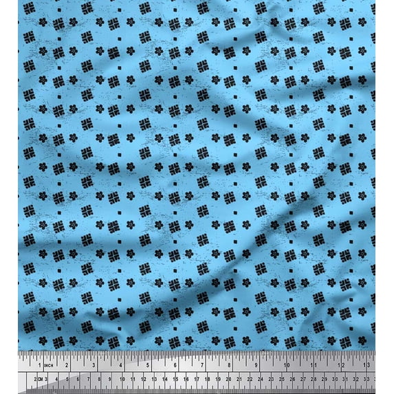 Soimoi Velvet Fabric Square & Floral Block Printed Craft Fabric by the Yard 58 Inch Wide