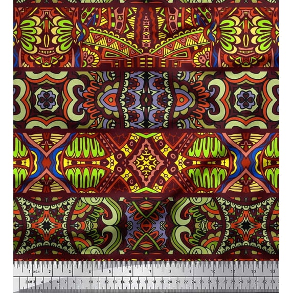 Soimoi Velvet Fabric Stripe & Floral Kaleidoscope Print Sewing Fabric Yard 58 Inch Wide