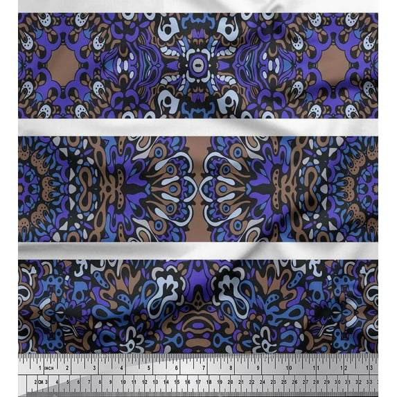 Soimoi Velvet Fabric Stripe & Mandala Kaleidoscope Decor Fabric Printed Yard 58 Inch Wide