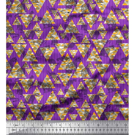 Soimoi Velvet Fabric Stripe,Triangle & Leopard Animal Print Fabric by the Yard 58 Inch Wide