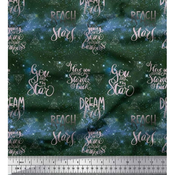 Soimoi Velvet Fabric Text & Sacred Geometry Galaxy Decor Fabric Printed Yard 58 Inch Wide