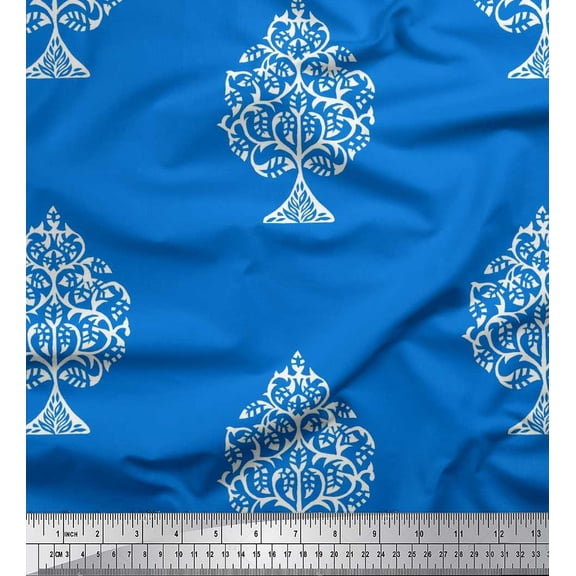 Soimoi Velvet Fabric Tree Block Printed Fabric 1 Yard 58 Inch Wide