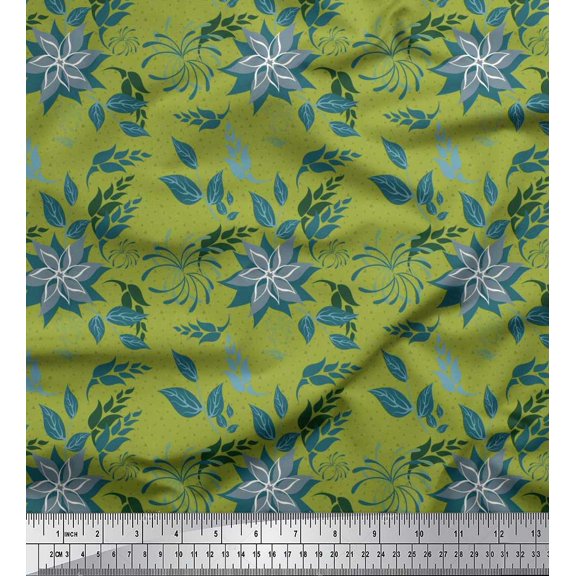 Soimoi Velvet Fabric Triangle,Leaves & Floral Artistic Printed Fabric 1 Yard 58 Inch Wide