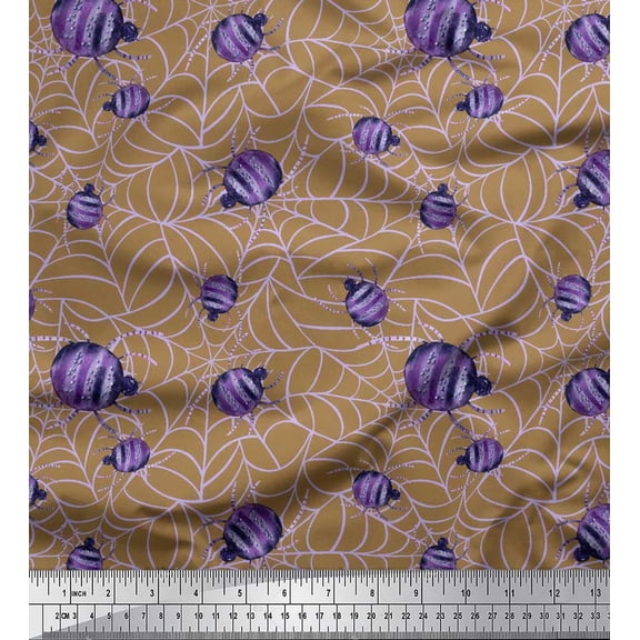 Soimoi Velvet Fabric Web & Spider Insects Decor Fabric Printed Yard 58 Inch Wide