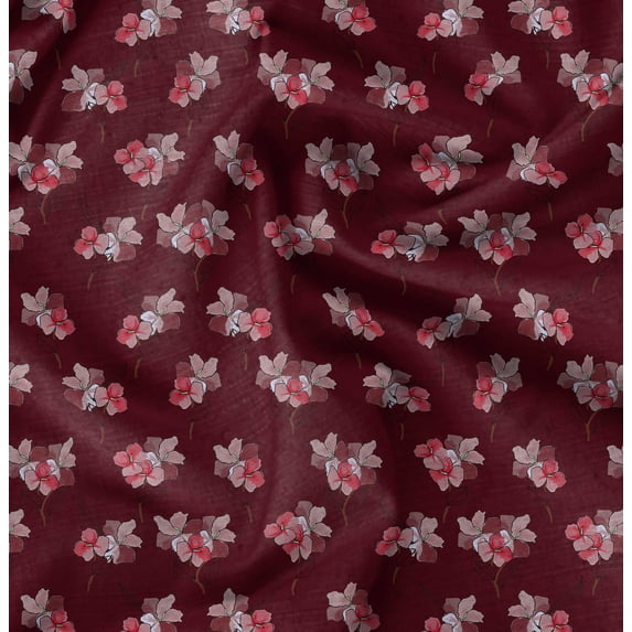 Soimoi Velvet Red Fabric By the Yard - 54 Inch Wide - Watercolor Flower Floral Print Material - Artistic and Vibrant Patterns for Fashion and Crafts Printed Fabric