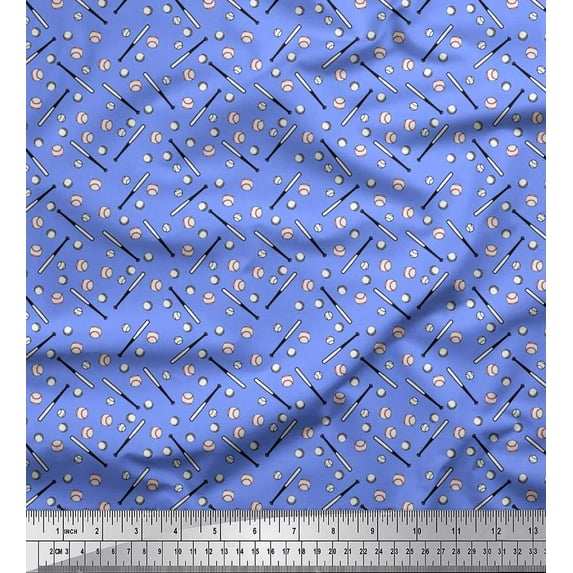 Soimoi Viscose Chiffon Fabric Baseball Sports Print Sewing Fabric Yard 42 Inch Wide