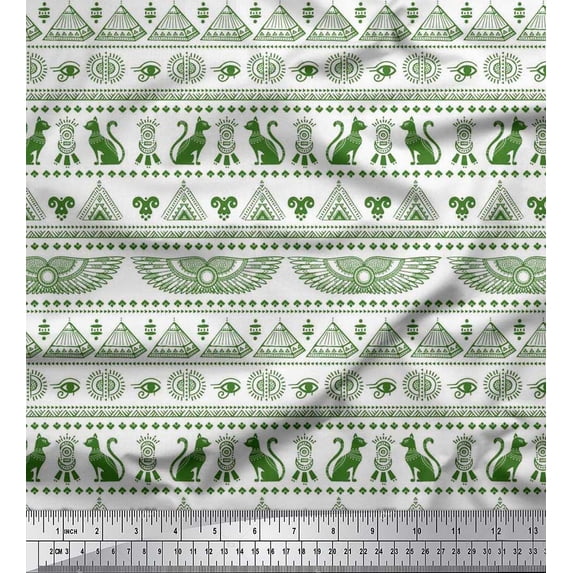 Soimoi Viscose Chiffon Fabric Cat,Pyramids & Wings Egyptian Printed Craft Fabric by the Yard 42 Inch Wide