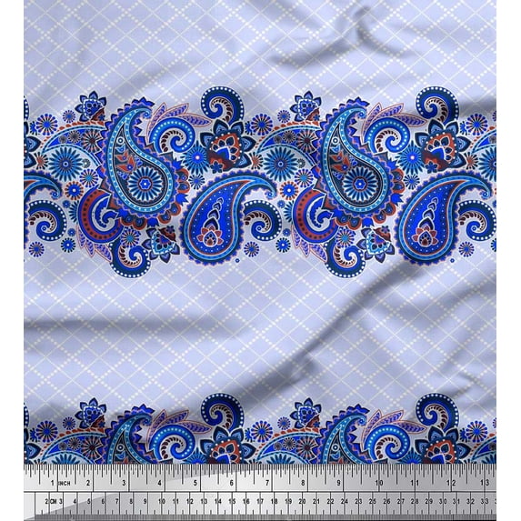 Soimoi Viscose Chiffon Fabric Check,Floral & Paisley Printed Fabric 1 Yard 42 Inch Wide