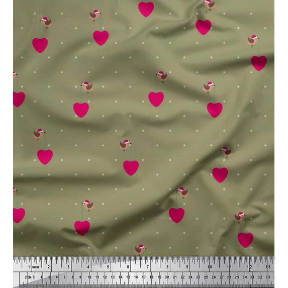 Soimoi Viscose Chiffon Fabric Dot,Heart & Bird Clip Art Fabric Prints by Yard 42 Inch Wide