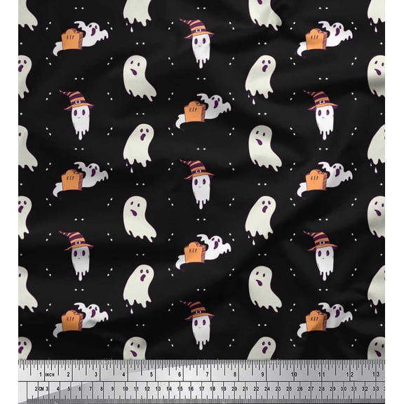 Soimoi Viscose Chiffon Fabric Ghost Halloween Decor Fabric Printed Yard 42 Inch Wide