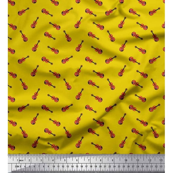 Soimoi Viscose Chiffon Fabric Guitar Musical Instrument Print Sewing Fabric Yard 42 Inch Wide