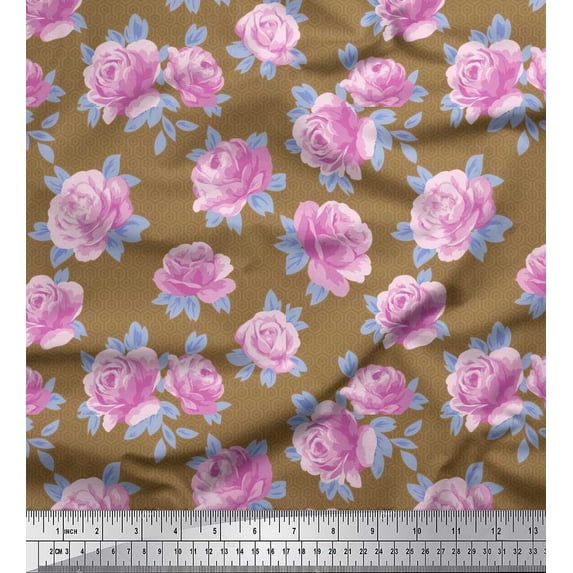 Soimoi Viscose Chiffon Fabric Honeycomb Design,Leaves & Rose Floral Fabric Prints By Yard 42 Inch Wide
