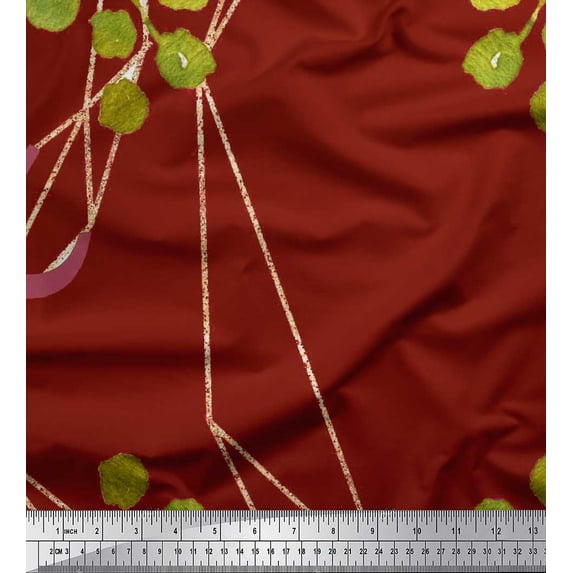 Soimoi Viscose Chiffon Fabric Leaves & Ranunculus Floral Fabric Prints By Yard 42 Inch Wide