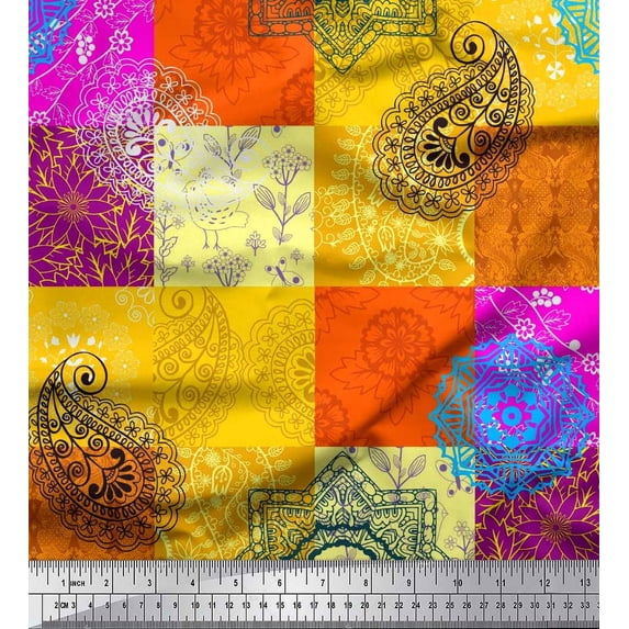 Soimoi Viscose Chiffon Fabric Mandala & Paisley Patchwork Fabric Prints By Yard 42 Inch Wide