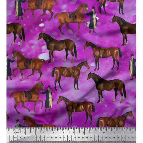 Soimoi Viscose Chiffon Fabric Men & Horse Animal Printed Fabric 1 Yard 42 Inch Wide