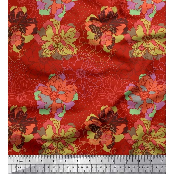 Soimoi Viscose Chiffon Fabric Peony Floral Print Fabric by The Yard 42 Inch Wide