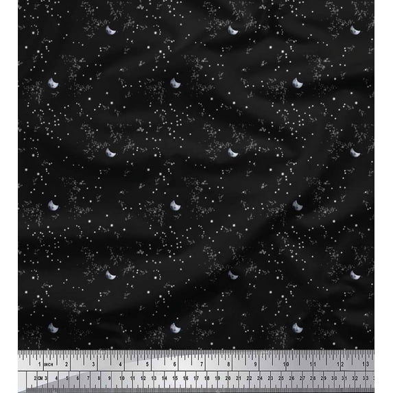 Soimoi Viscose Chiffon Fabric Star & Crescent Moon Shirting Printed Fabric 1 Yard 42 Inch Wide