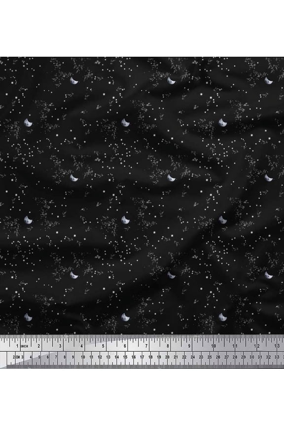 Viscose Chiffon Fabric Star & Crescent Moon Shirting Printed Fabric 1 Yard 42 Inch Wide