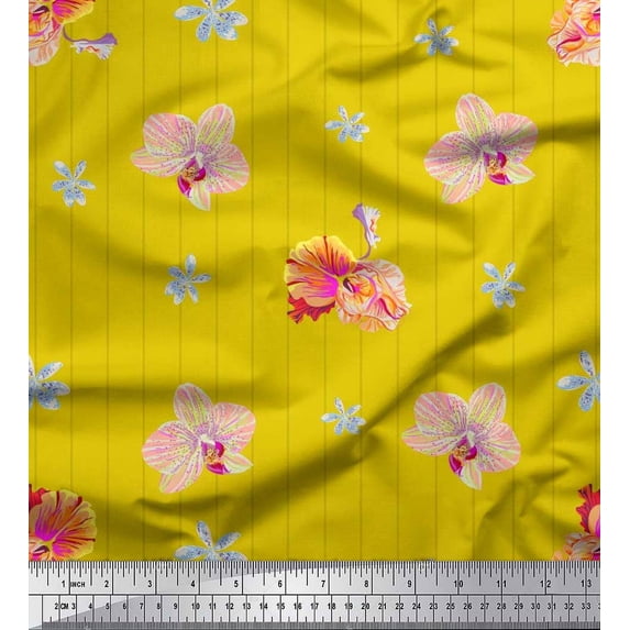 Soimoi Viscose Chiffon Fabric Stripe,Wildflower & Orchids Floral Print Fabric by the Yard 42 Inch Wide