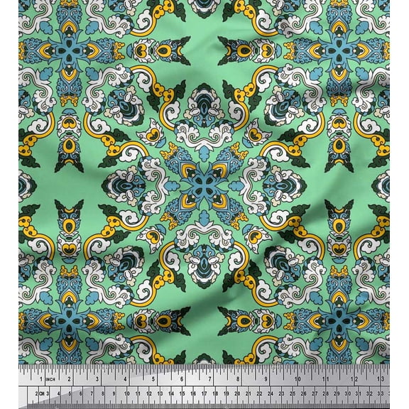 Soimoi Viscose Chiffon Fabric Tiles Moroccan Printed Fabric 1 Yard 42 Inch Wide