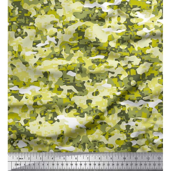 Soimoi Viscose Chiffon Fabric Two Tone With White Camouflage Print Fabric by the Yard 42 Inch Wide