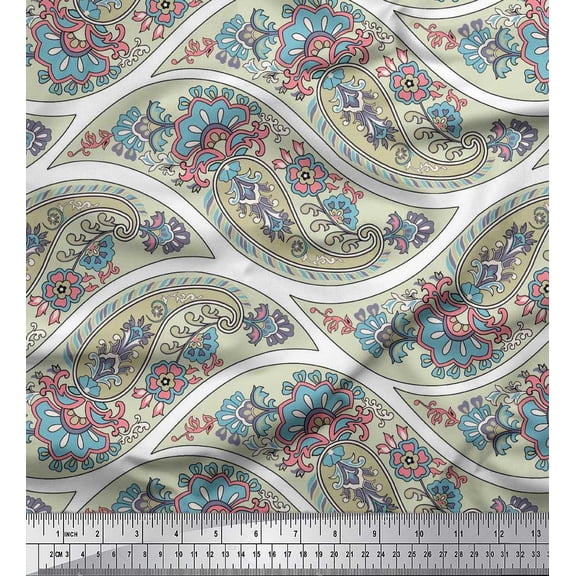 Soimoi Viscose Chiffon Fabric Waves,Floral & Paisley Print Sewing Fabric Yard 42 Inch Wide