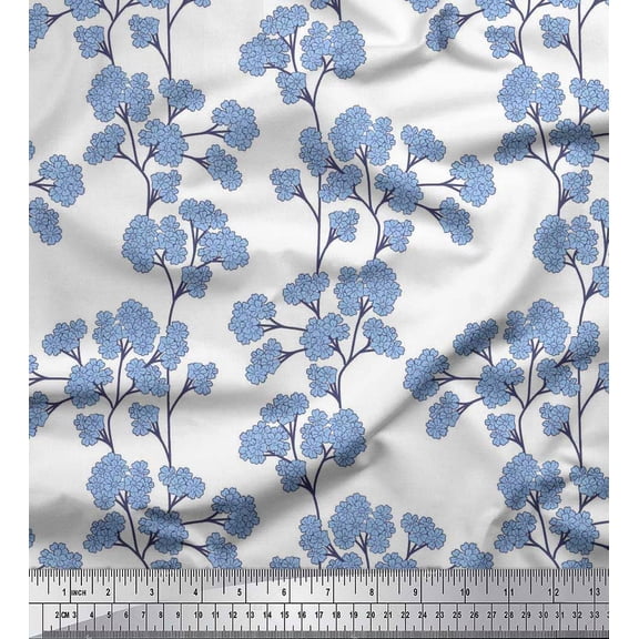 Soimoi Viscose Chiffon Fabric Yellow Blue Flower Floral Print Sewing Fabric Yard 42 Inch Wide