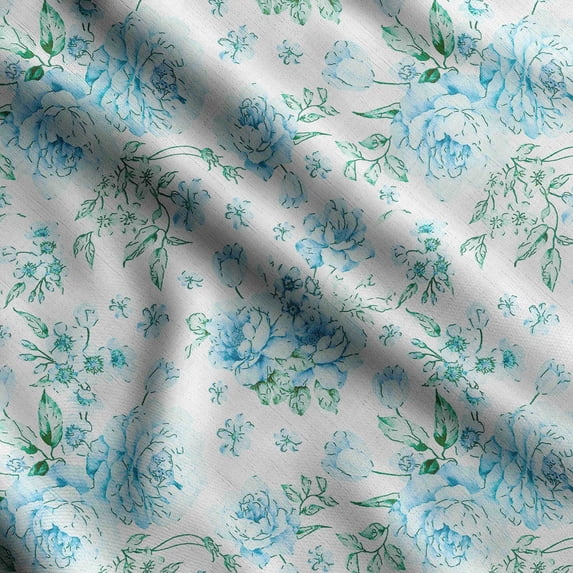Soimoi Watercolor Floral Print, Poly Taffeta Fabric, Decor Sewing Fabric By The Yard 56 Inch Wide, Decorative Fabric For Outdoor Upholstery, Umbrellas And Home Accents, Blue