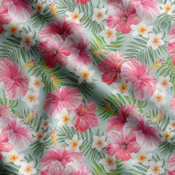 Soimoi Watercolor Floral Printed, Cotton Fleece, Fabric by The Yard Sewing DIY Stretch Fabric 56 Inches Wide, WarmFabric for Hats, Coats, Gloves, Blankets, Mint Green & Pink