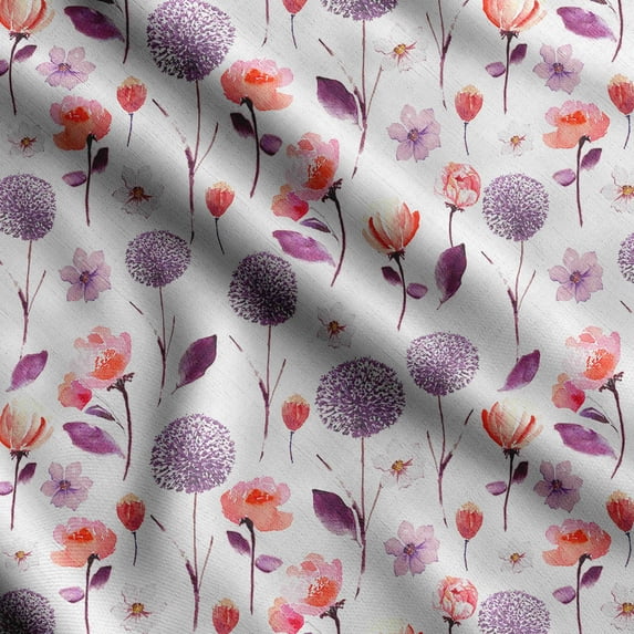 Soimoi Watercolor Floral Printed, Cotton Satin Spandex, Sewing Fabric by The Yard 54 Inch Wide, Decorative Fabric for Dresses and Home Accents, Purple