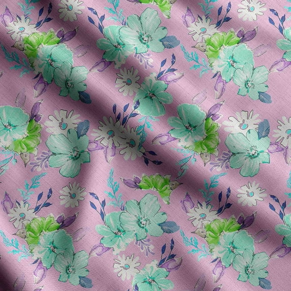 Soimoi Watercolor Floral Printed, Japan Crepe SatinFabric, By The Yard 54 Inch Wide, Decorative Sewing Fabric For Dresses, Kimonos, Gowns, Purple