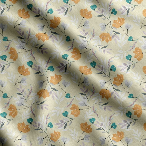 Soimoi Watercolor Floral Printed, Japan Crepe SatinFabric, by The Yard 54 Inch Wide, Decorative Sewing Fabric for Dresses Kimonos Gowns, Light Yellow