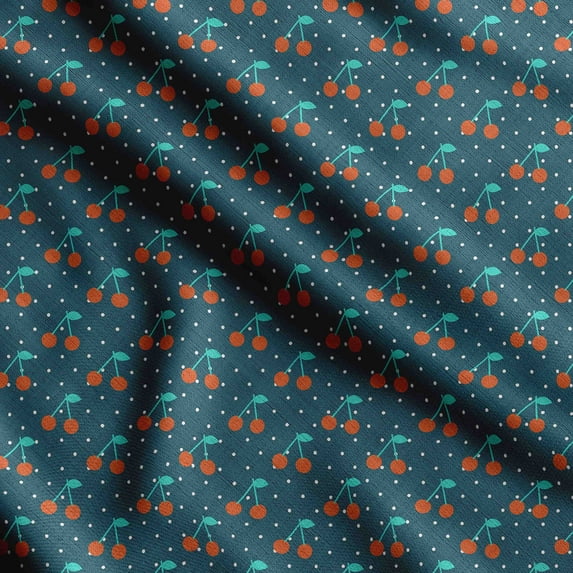 Soimoi Watercolor Fruit Print, Velvet Fabric, Decor Sewing Fabric by The Yard 54 Inch Wide,Decorative Fabric for Upholstery and Home Accents, Dark Teal Blue