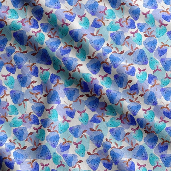 Soimoi Watercolor Fruit Printed, Cotton Satin Spandex, Sewing Fabric by The Yard 54 Inch Wide, Decorative Fabric for Dresses and Home Accents, Blue