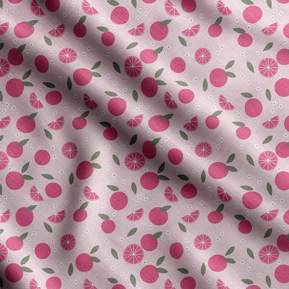 Soimoi Watercolor Fruit Printed, Cotton Satin Spandex, Sewing Fabric by The Yard 54 Inch Wide, Decorative Fabric for Dresses and Home Accents, Pink