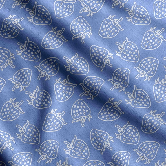 Soimoi Watercolor Fruit Printed, Japan Crepe SatinFabric, by The Yard 54 Inch Wide, Decorative Sewing Fabric for Dresses Kimonos Gowns, Blue & White