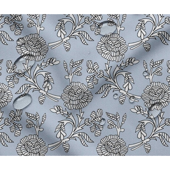 Soimoi Waterproof Outdoor Fabric By 2 Yard | Floral Print on Blue | 56" Wide | UV Resistant & Durable Taffeta Material for Cushions, Covers, Curtains, awning & DIY Projects
