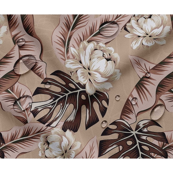 Soimoi Waterproof Outdoor Fabric By 2 Yard | Leaves Pattern on Beige | 56" Wide | UV Resistant & Durable Taffeta Material for Cushions, Covers, Curtains, awning & DIY Projects