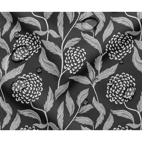 Soimoi Waterproof Outdoor Fabric by 3 Yard | Leaves Print on Black | 56" Wide | UV Resistant & Durable Taffeta Material for Cushions, Covers, Curtains, awning & DIY Projects