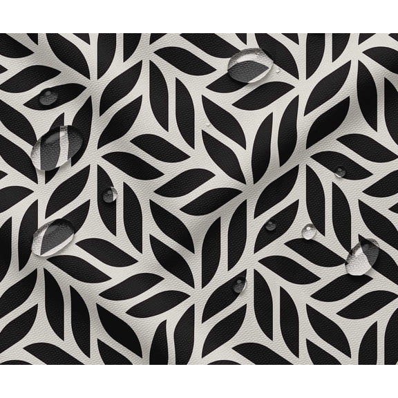 Soimoi Waterproof Outdoor Fabric By 3 Yard | Leaves Theme on Black | 56" Wide | UV Resistant & Durable Taffeta Material for Cushions, Covers, Curtains, awning & DIY Projects