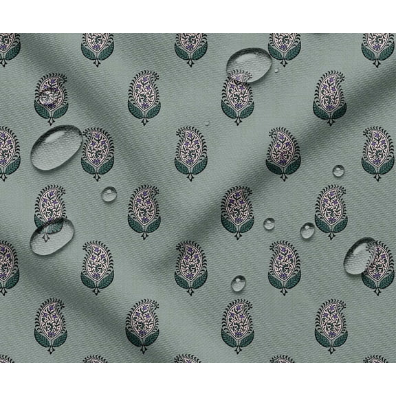 Soimoi Waterproof Outdoor Fabric By The Yard | Block Print on Green | 56" Wide | UV Resistant & Durable Taffeta Material for Cushions, Covers, Curtains, awning & DIY Projects