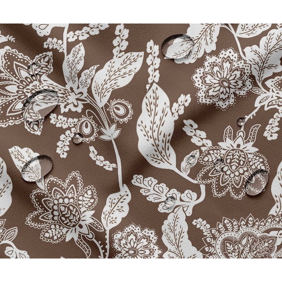 Soimoi Waterproof Outdoor Fabric By The Yard | Floral Pattern on Brown | 56" Wide | UV Resistant & Durable Taffeta Material for Cushions, Covers, Curtains, awning & DIY Projects