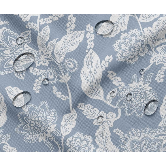 Soimoi Waterproof Outdoor Fabric By The Yard | Floral Print on Blue | 56" Wide | UV Resistant & Durable Taffeta Material for Cushions, Covers, Curtains, awning & DIY Projects