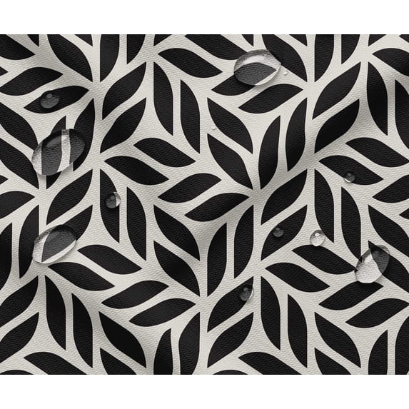 Soimoi Waterproof Outdoor Fabric By The Yard | Leaves Theme on Black | 56" Wide | UV Resistant & Durable Taffeta Material for Cushions, Covers, Curtains, awning & DIY Projects