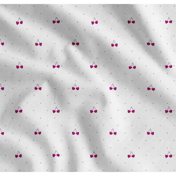 Soimoi White Cotton Cambric Fabric Cherry & Dots Printed Fabric 1 Yard 56 Inch Wide