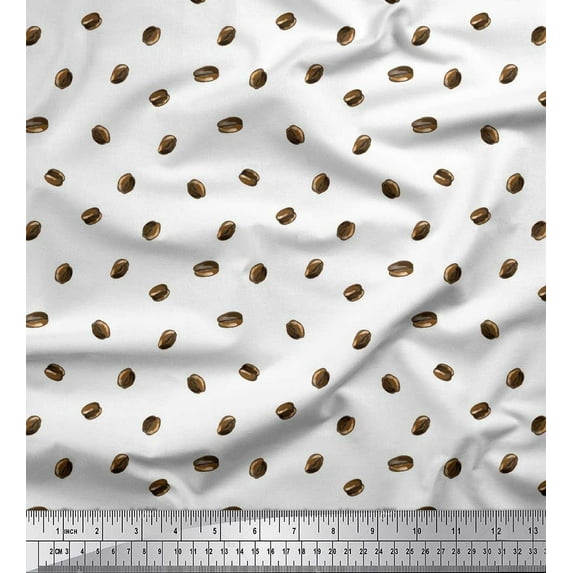 Soimoi White Cotton Cambric Fabric Coffee Beans Food Fabric Prints By Yard 42 Inch Wide